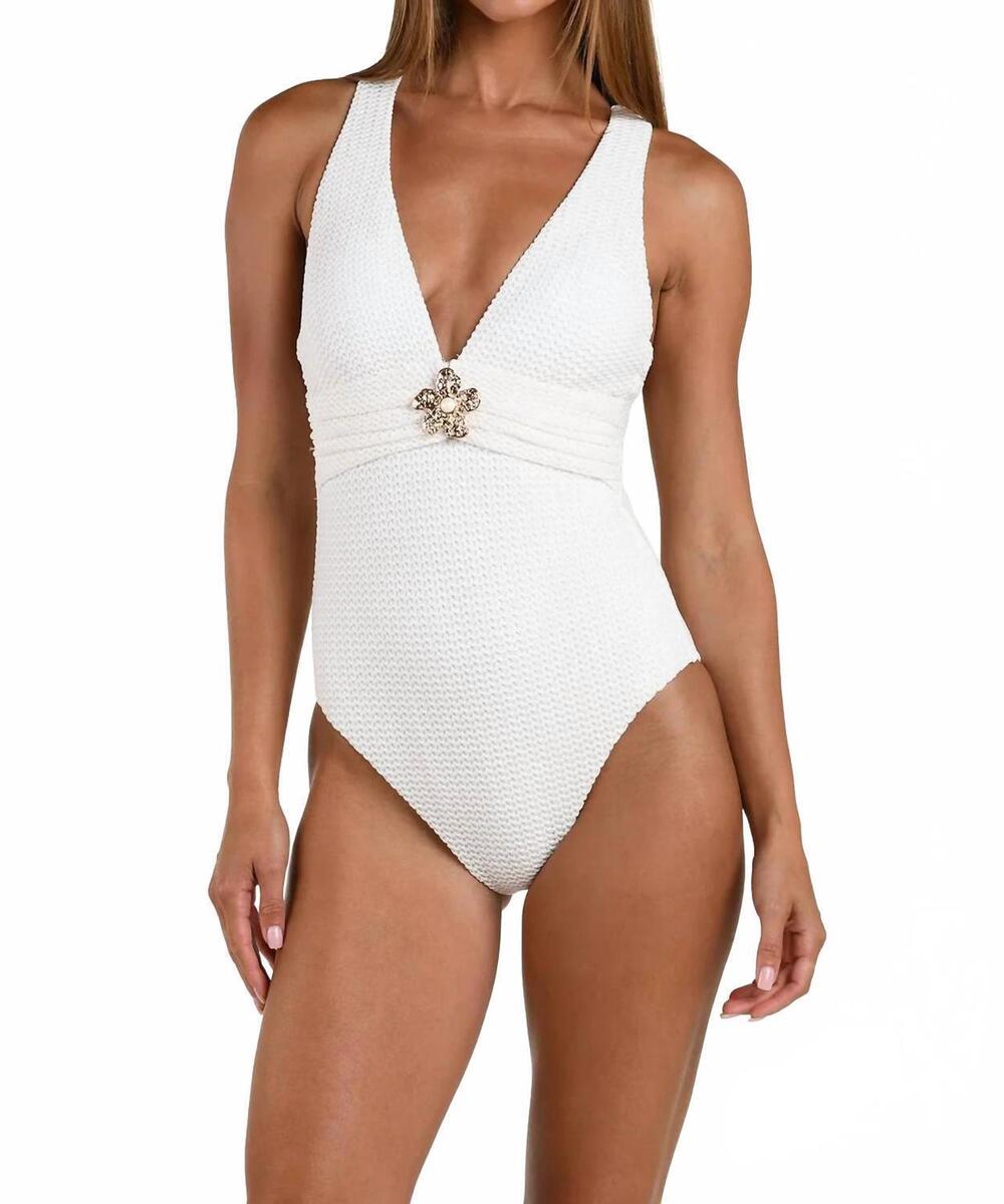 NEW SUNSHINE 79 flora flair v-plunge one piece in ivory
